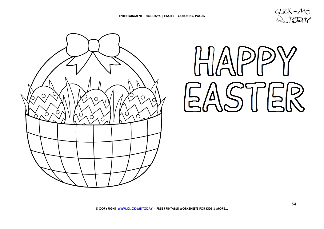 Easter Coloring Page: 54 Happy Easter basket with eggs
